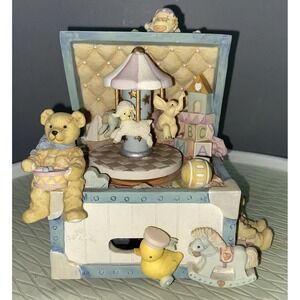 Vintage San Francisco Music‎ Box Revolving Carousel Teddy Bear Lamb Child's room